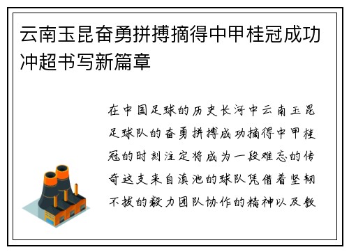 云南玉昆奋勇拼搏摘得中甲桂冠成功冲超书写新篇章 云南玉昆奋勇拼搏摘得中甲桂冠成功冲超书写新篇章